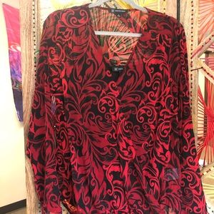 INC Long Sleeved Red and Black blouse
